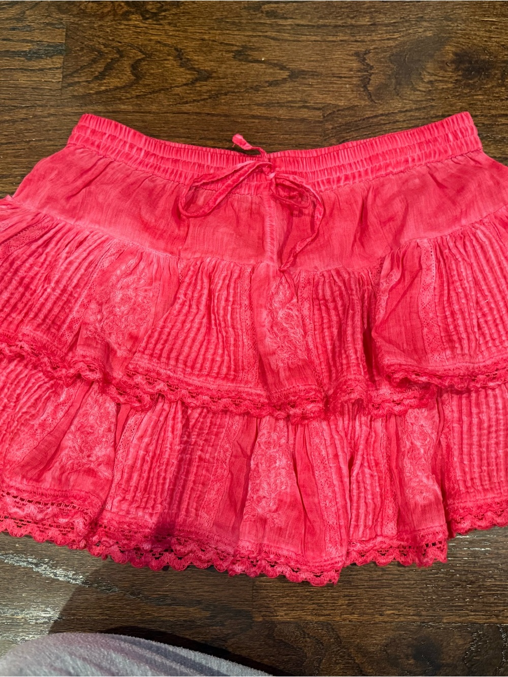 Tiered Crochet-Trim Mini Skirt - Vibrant Pink